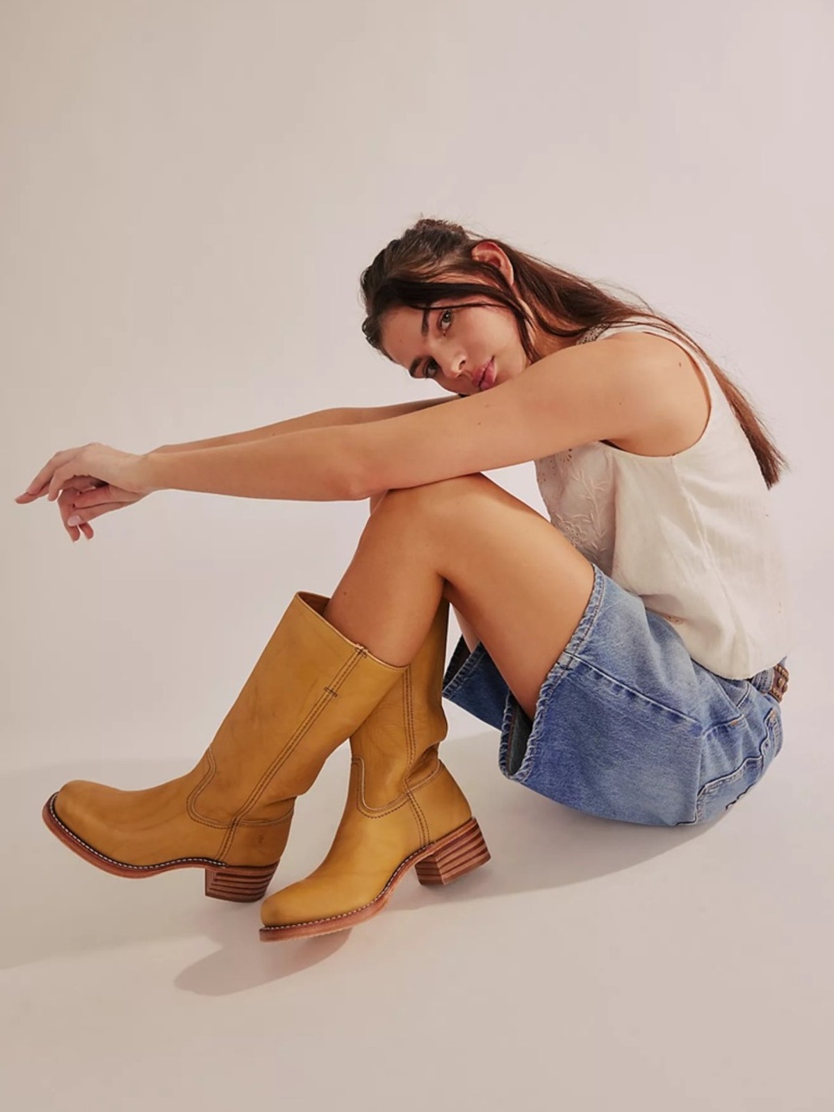 Frye X Free People Campus 14l Boots, Leather, Yellow, Size 6.5